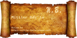 Mittler Béla névjegykártya